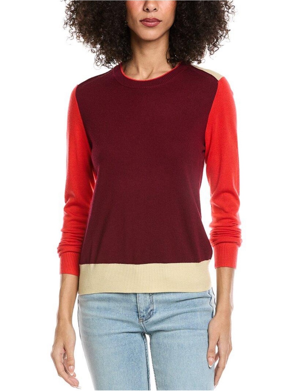 Rag and Bone Colorblock Crewneck Sweater in Burgundy, Red & Cream